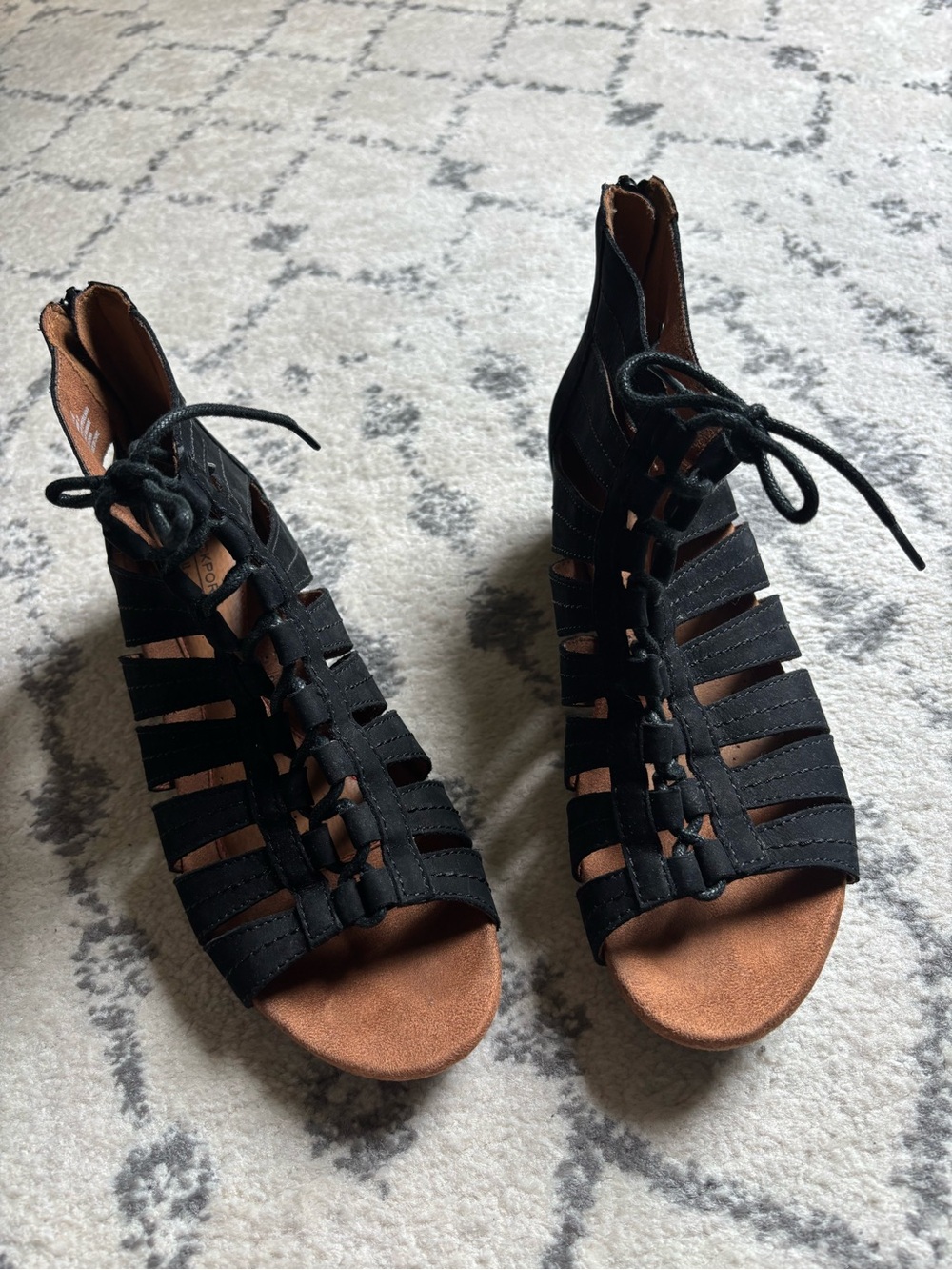 Rockport cut-out black suede sandal with back zipper